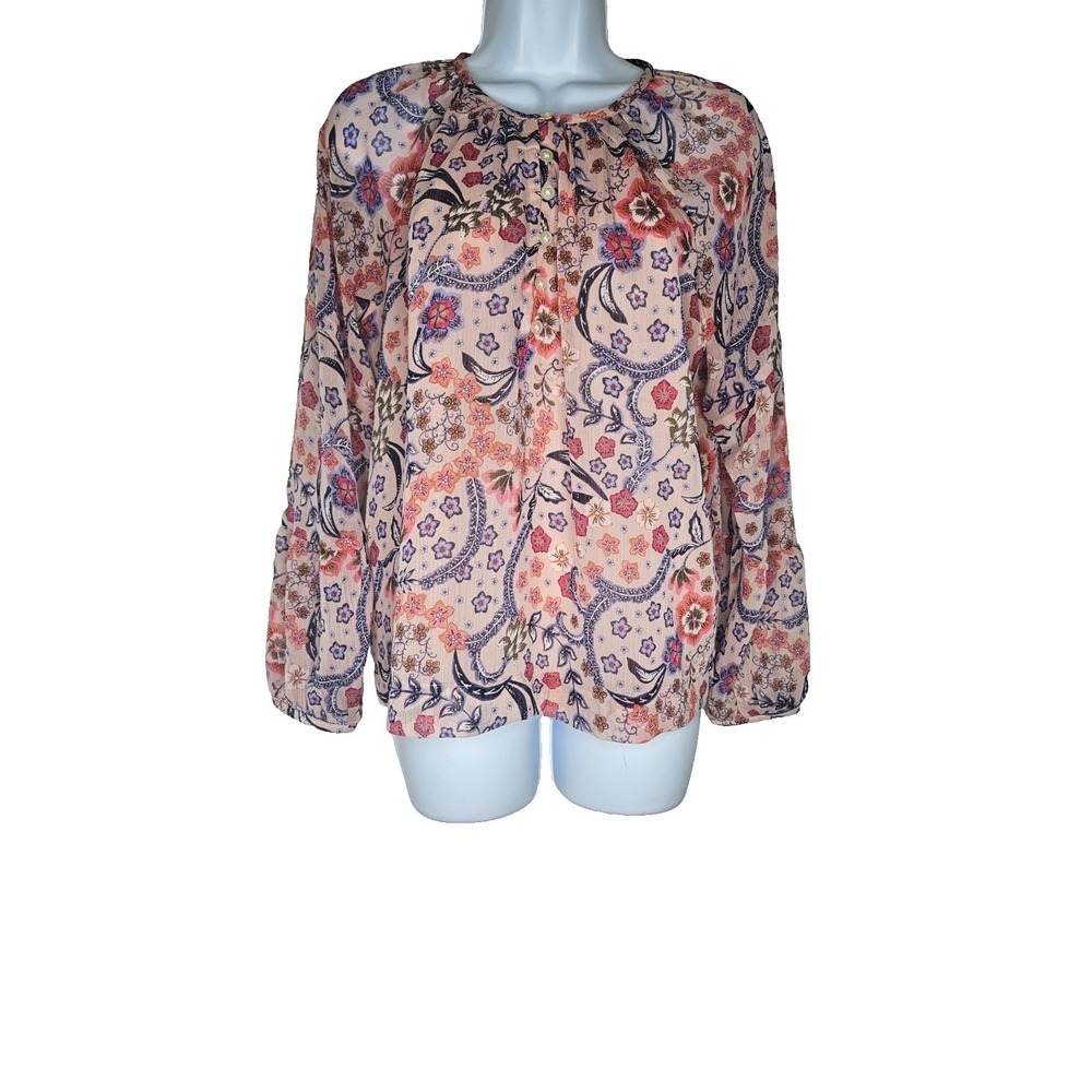 LOFT Petite‎ Floral Blouse Womens SP Boho Lightweight Sheer Peasant Top